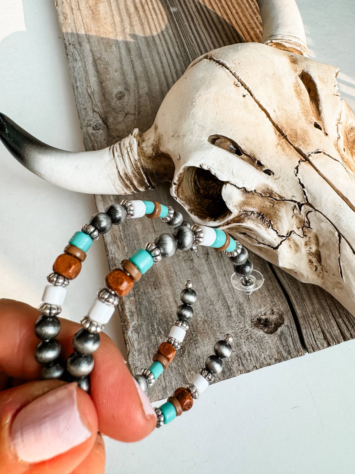 Navajo Pearl Bead Hoop Earrings