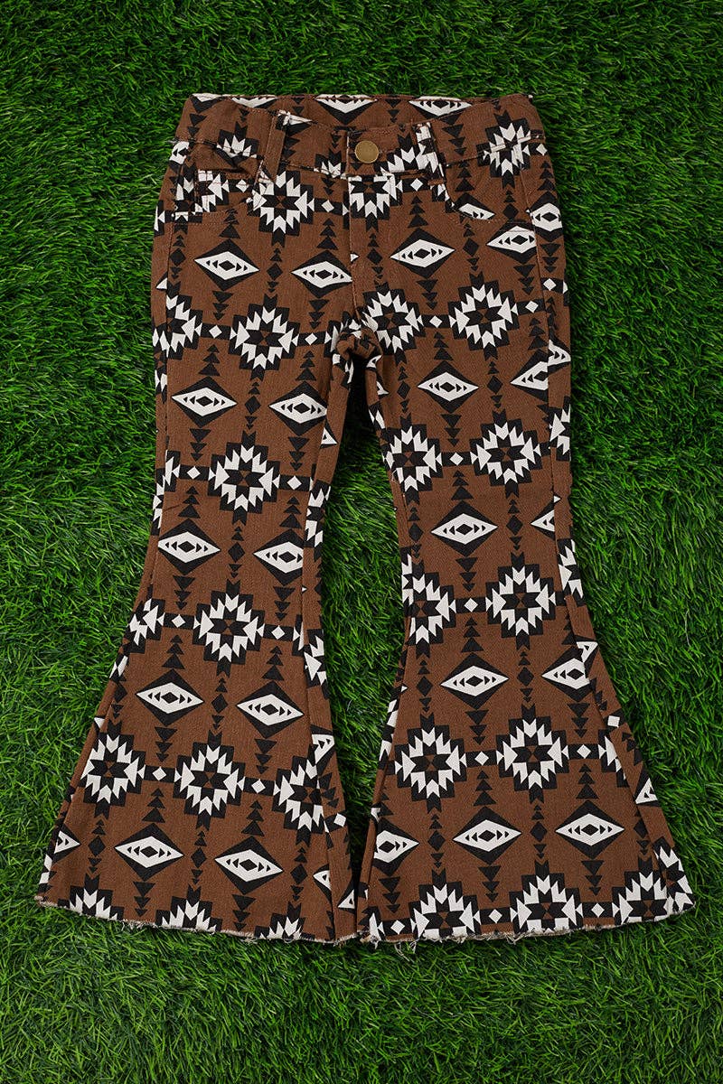 Brown Aztec Bootcut Denim Pants.