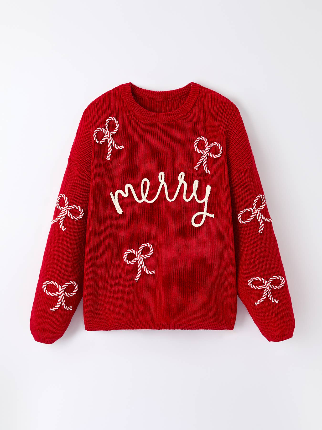"Merry" Bow Candy Cane Sweater