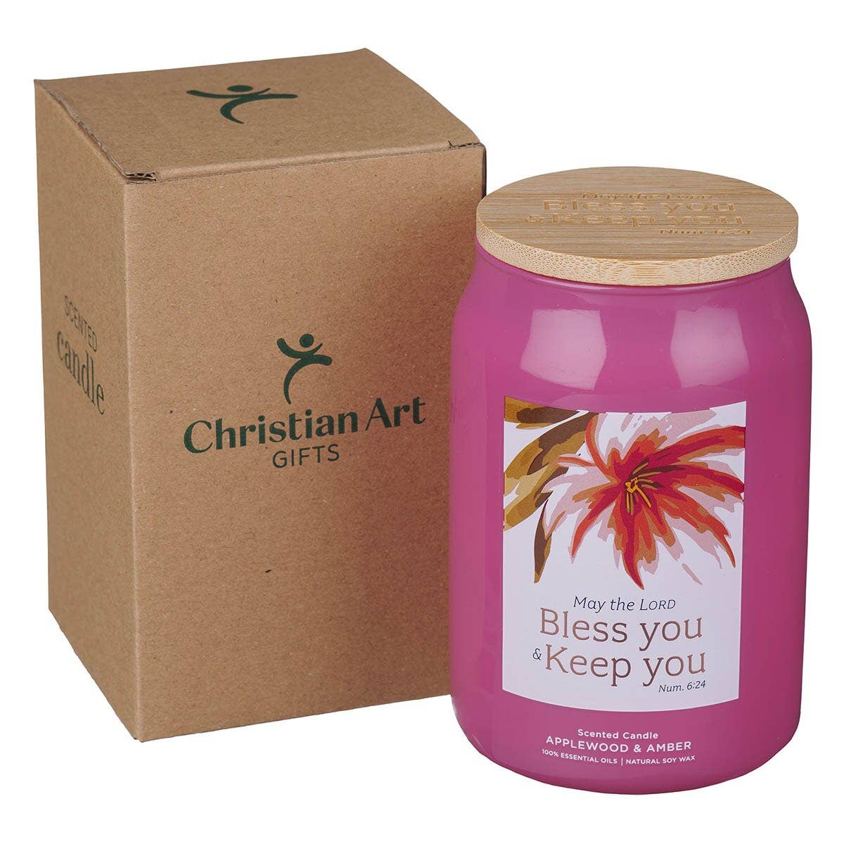Glass Candle w/Bamboo Lid Bless You & Keep You Num. 6:24