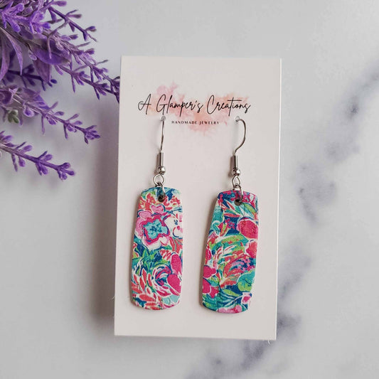 Tropical Floral Mini Bar Leather Earrings