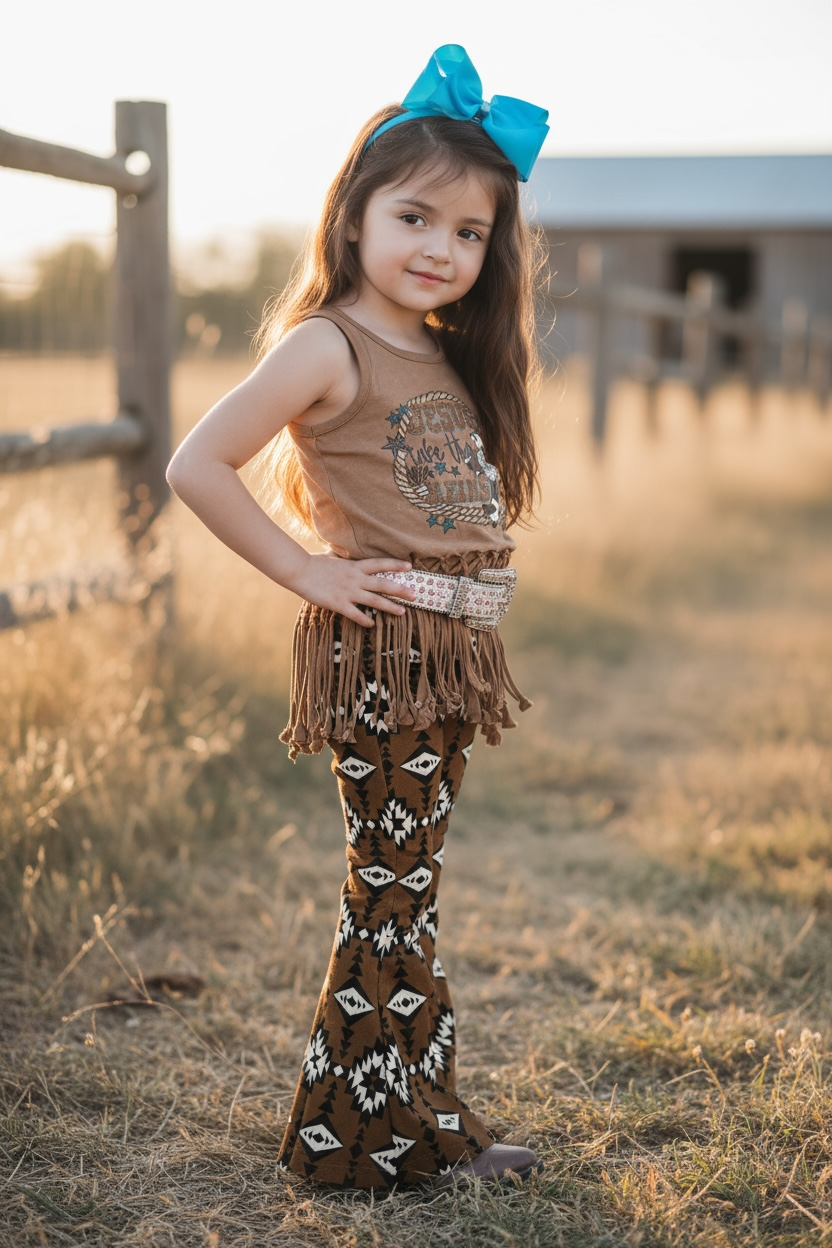 Brown Aztec Bootcut Denim Pants.