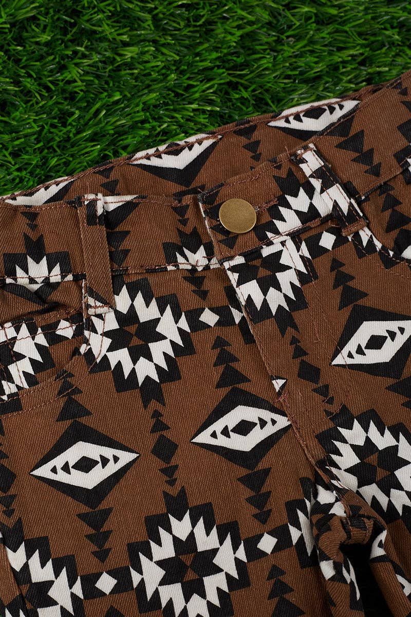 Brown Aztec Bootcut Denim Pants.