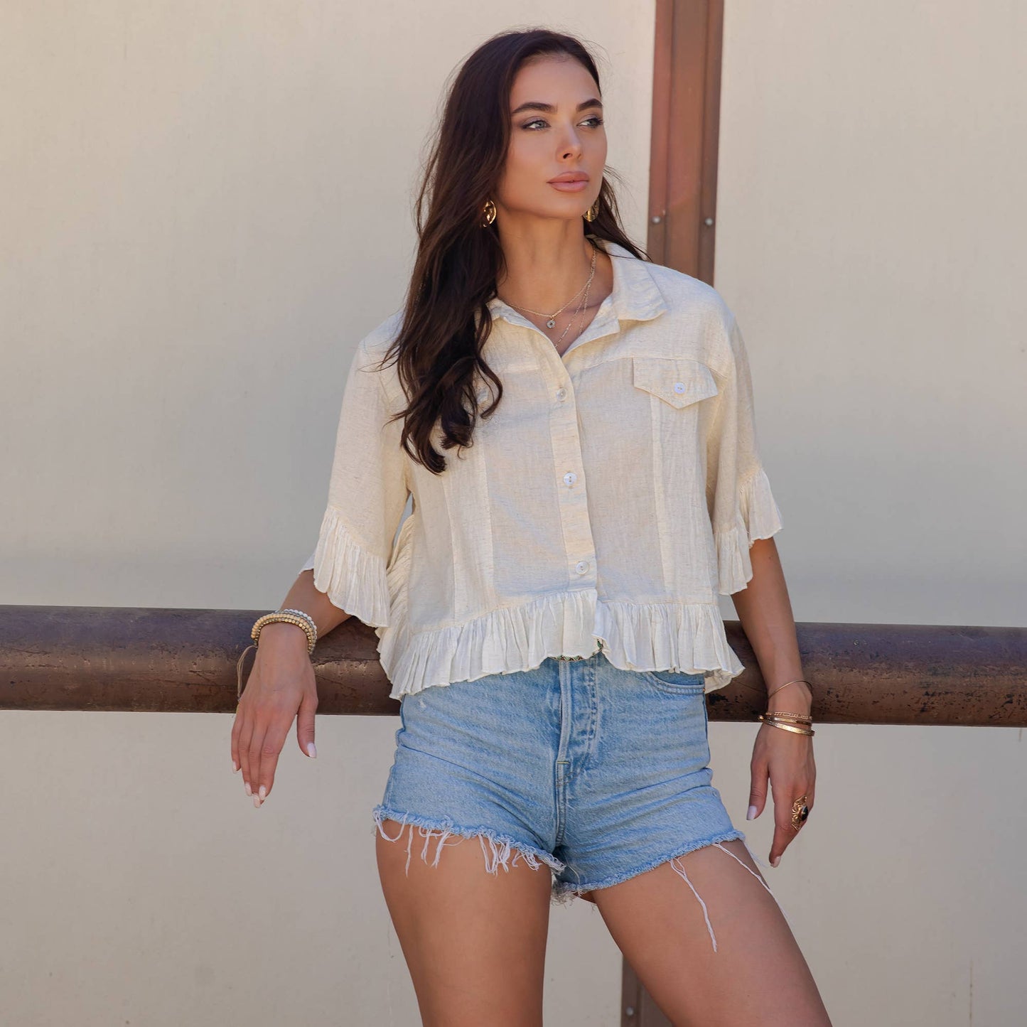 Crop Jacket with Ruffled Hem