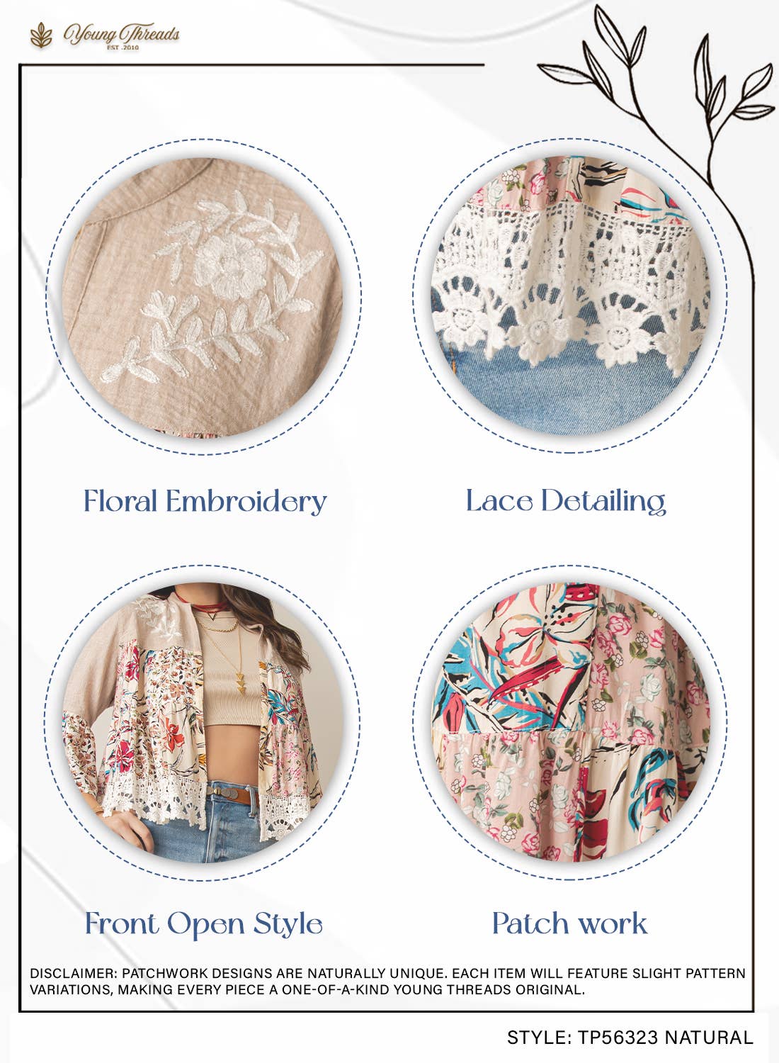 Boho Floral Lace Trim Shrug