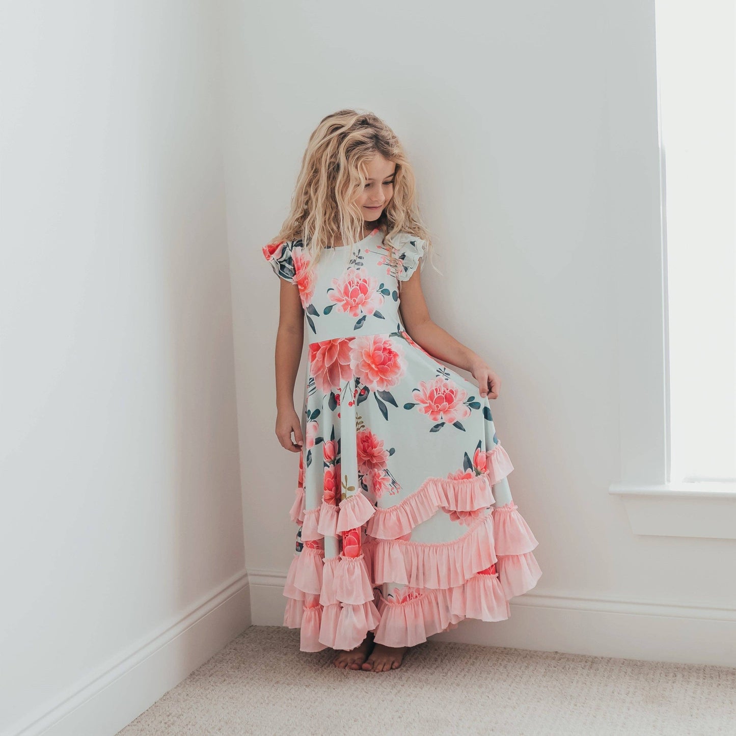 Girls Mint & Pink Flutter Ruffles Dress