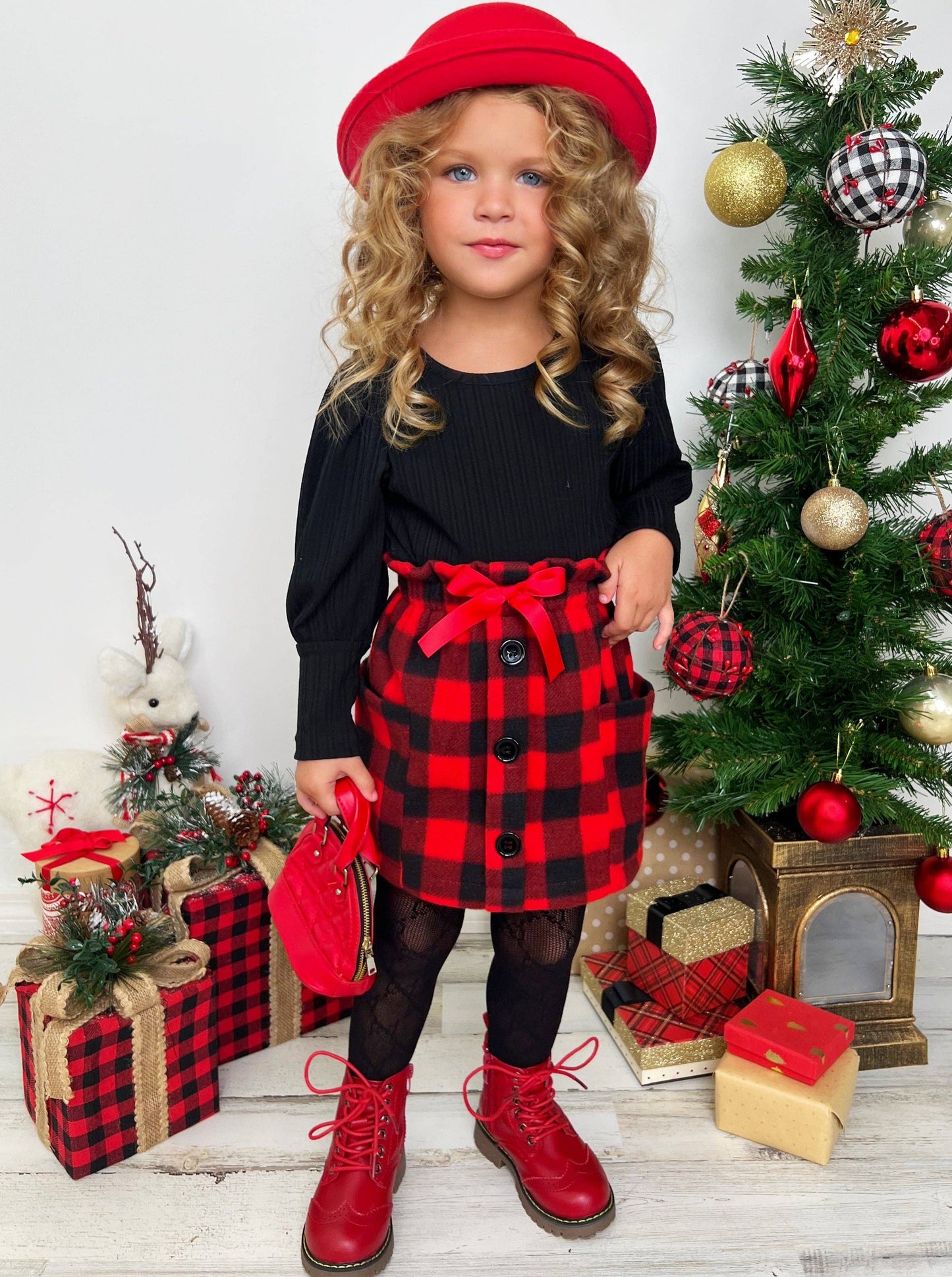 Girls Plaid Skirt Set