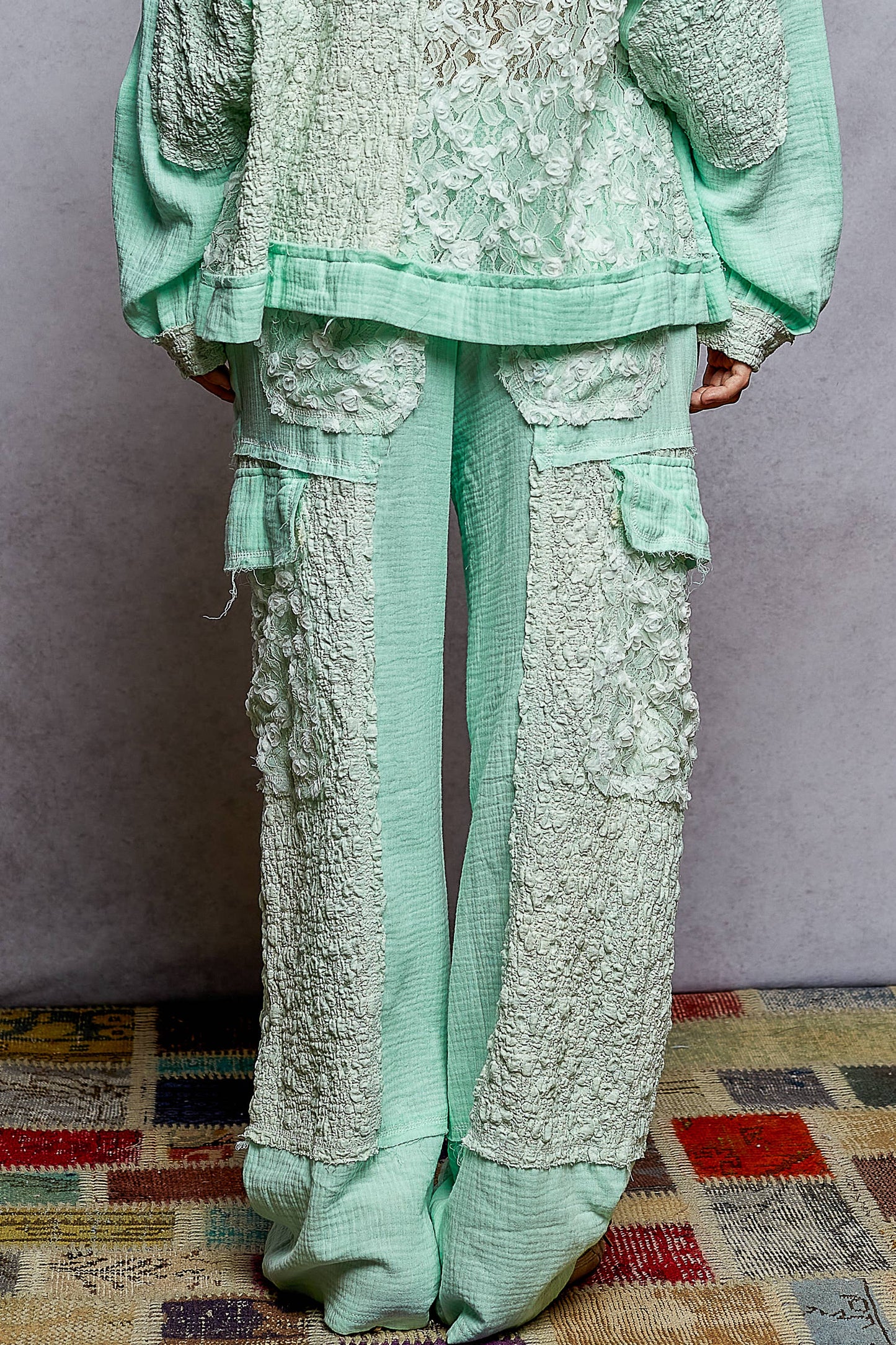 Lace Patch Wide Pants