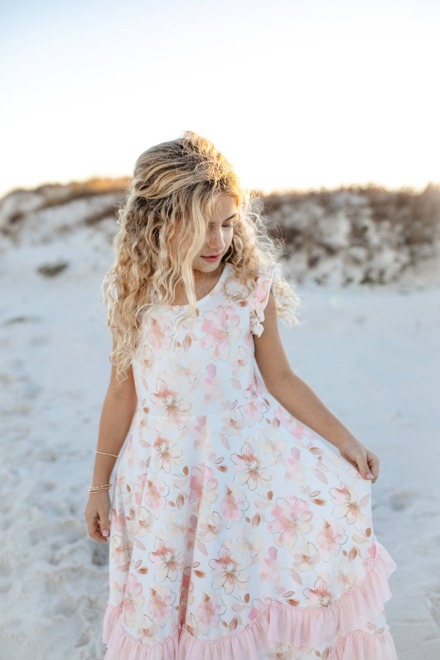 Girls Blush Flutter Ruffles Dress