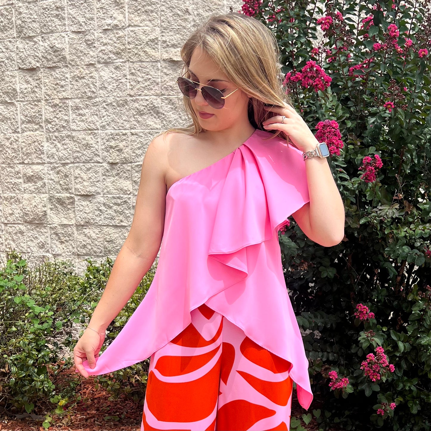 Pink One Shoulder Blouse