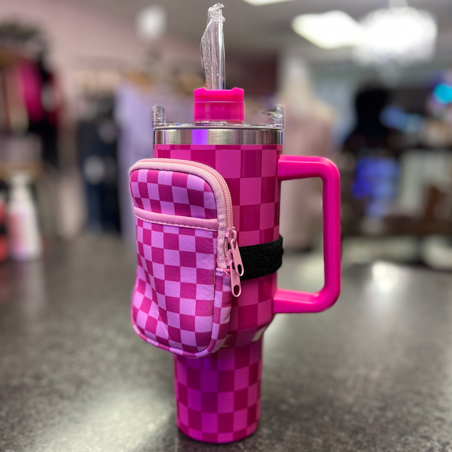 Pink Checkered Tumbler