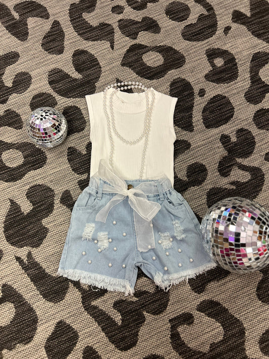 Girls Pearl Shorts Set