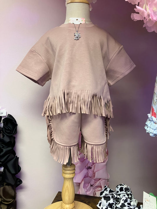 Girls Fringe Tee Shorts Set