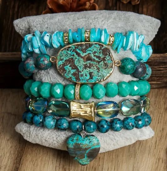 Natural Stone Glass Beaded Stack Bracelet