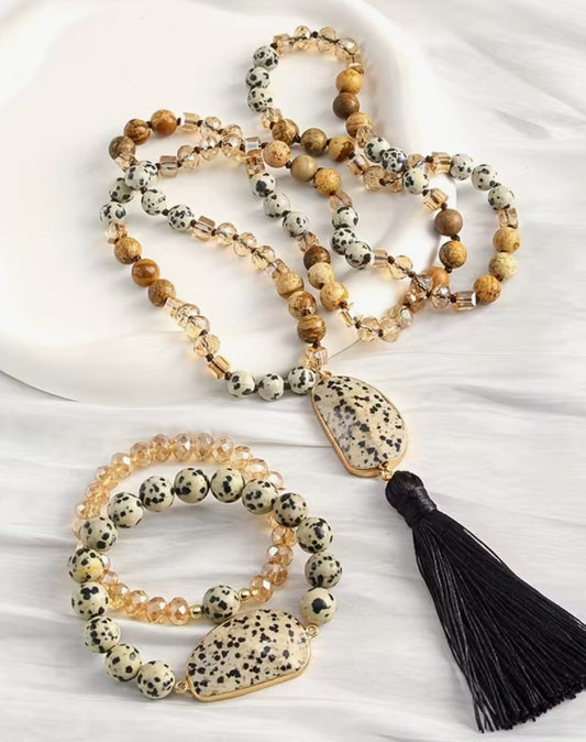 Glass Tassel Necklace Set