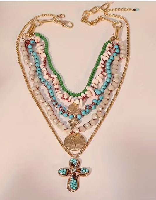 Vintage Style Beaded Cross Necklace
