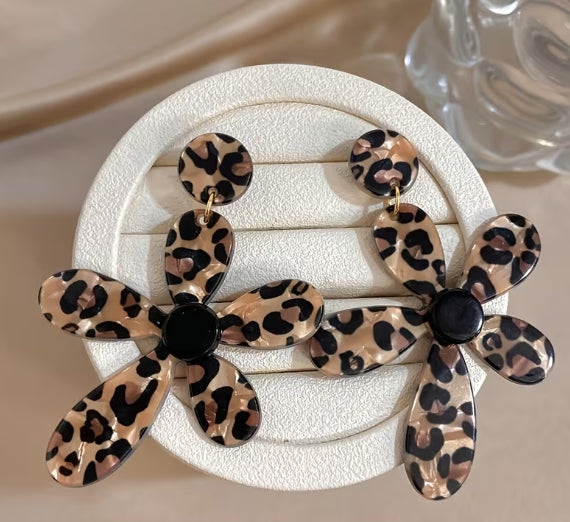 Leopard Flower Resin Earrings