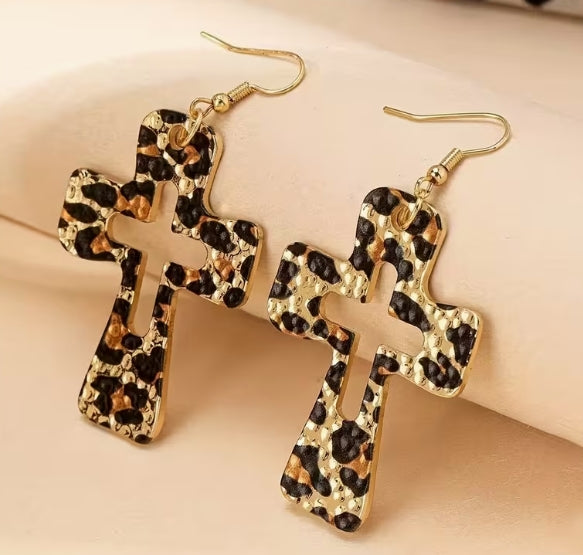Leopard Cross Earrings