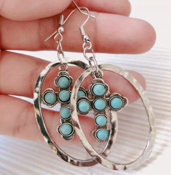 Cross and Turquoise Earrings