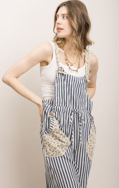 Striped Floral Overalls