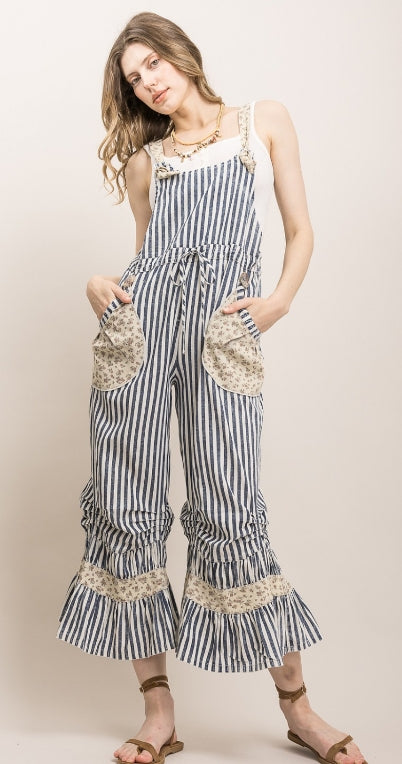 Striped Floral Overalls