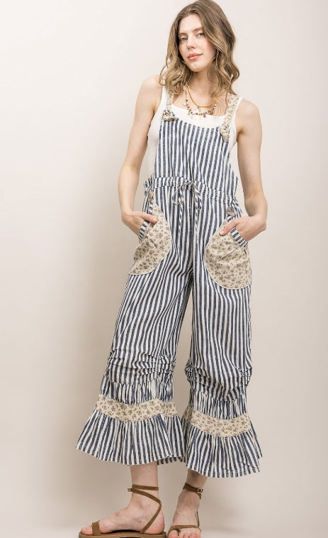 Striped Floral Overalls