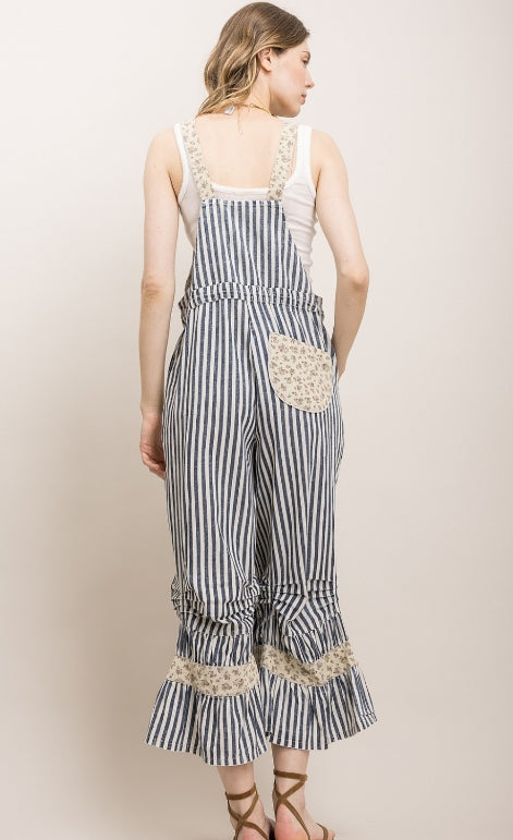 Striped Floral Overalls