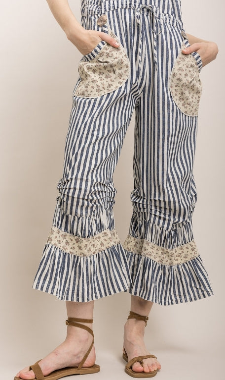 Striped Floral Overalls
