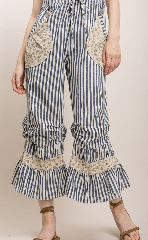 Striped Floral Overalls
