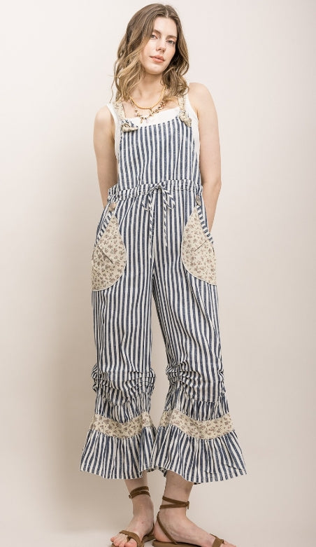Striped Floral Overalls