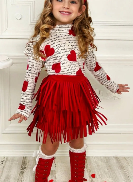Girls My Love Language Top and Fringe Skirt