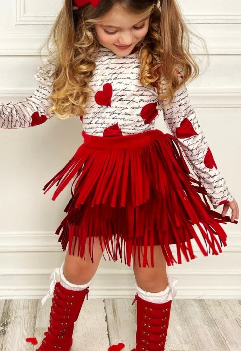 Girls My Love Language Top and Fringe Skirt