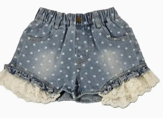 Girls Polka Dot Denim Shorts