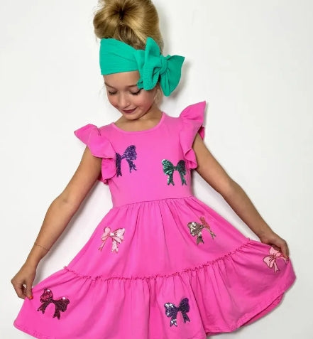 Coquette Bow Sequin Girls Dress