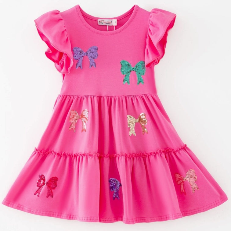 Coquette Bow Sequin Girls Dress