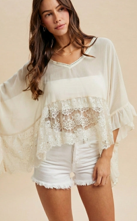 Lace Trimmed Chiffon Blouse
