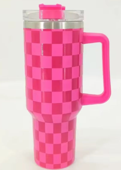 Pink Checkered 40oz Tumbler