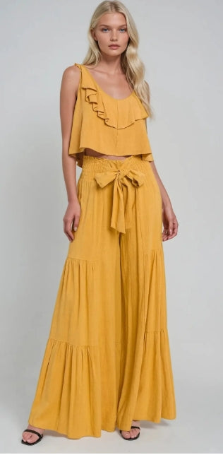 Ruffled Linen Cropped Set