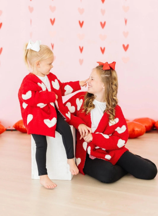 Red/Coconut Heart Cozy Cardigan
