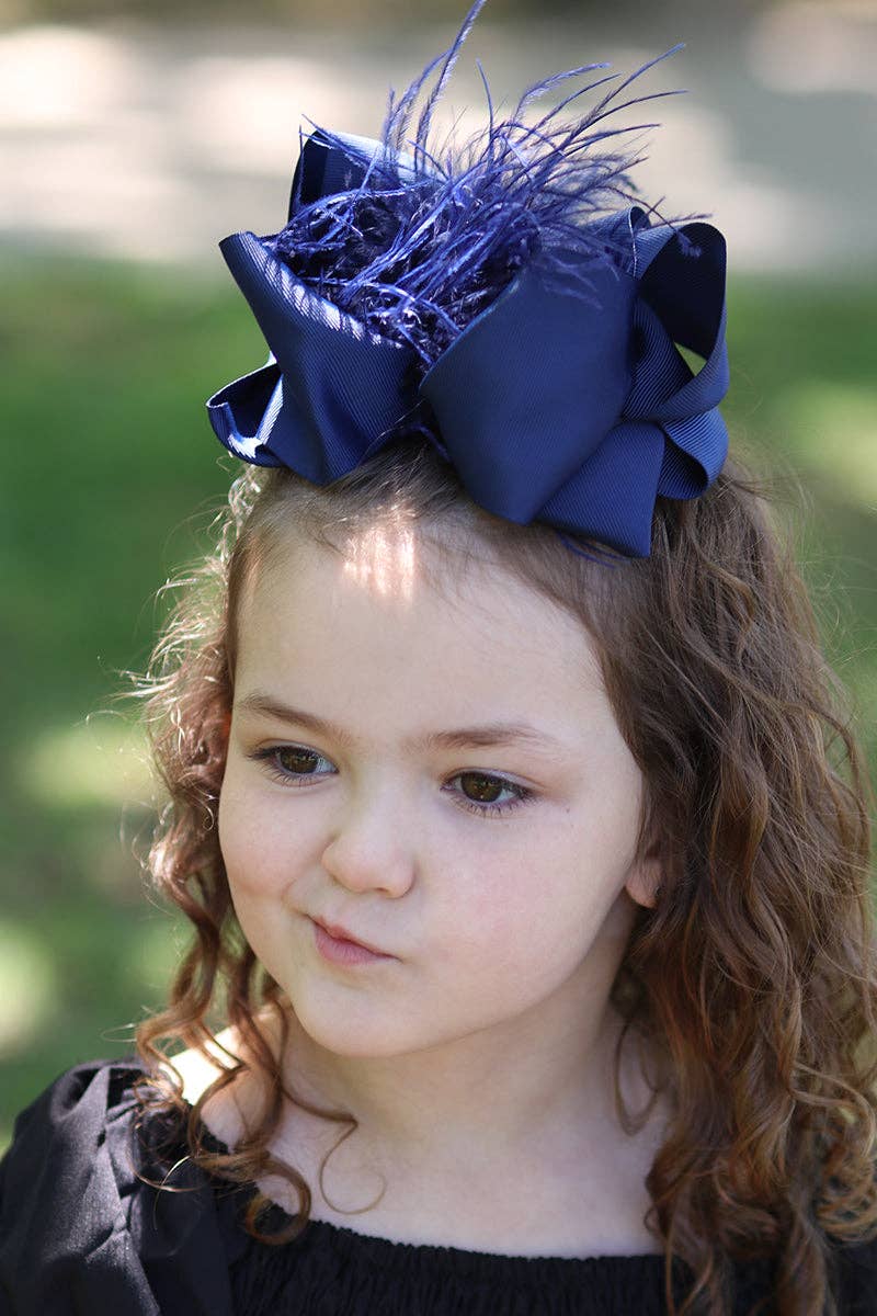 Navy Blue Feather Hair Bow