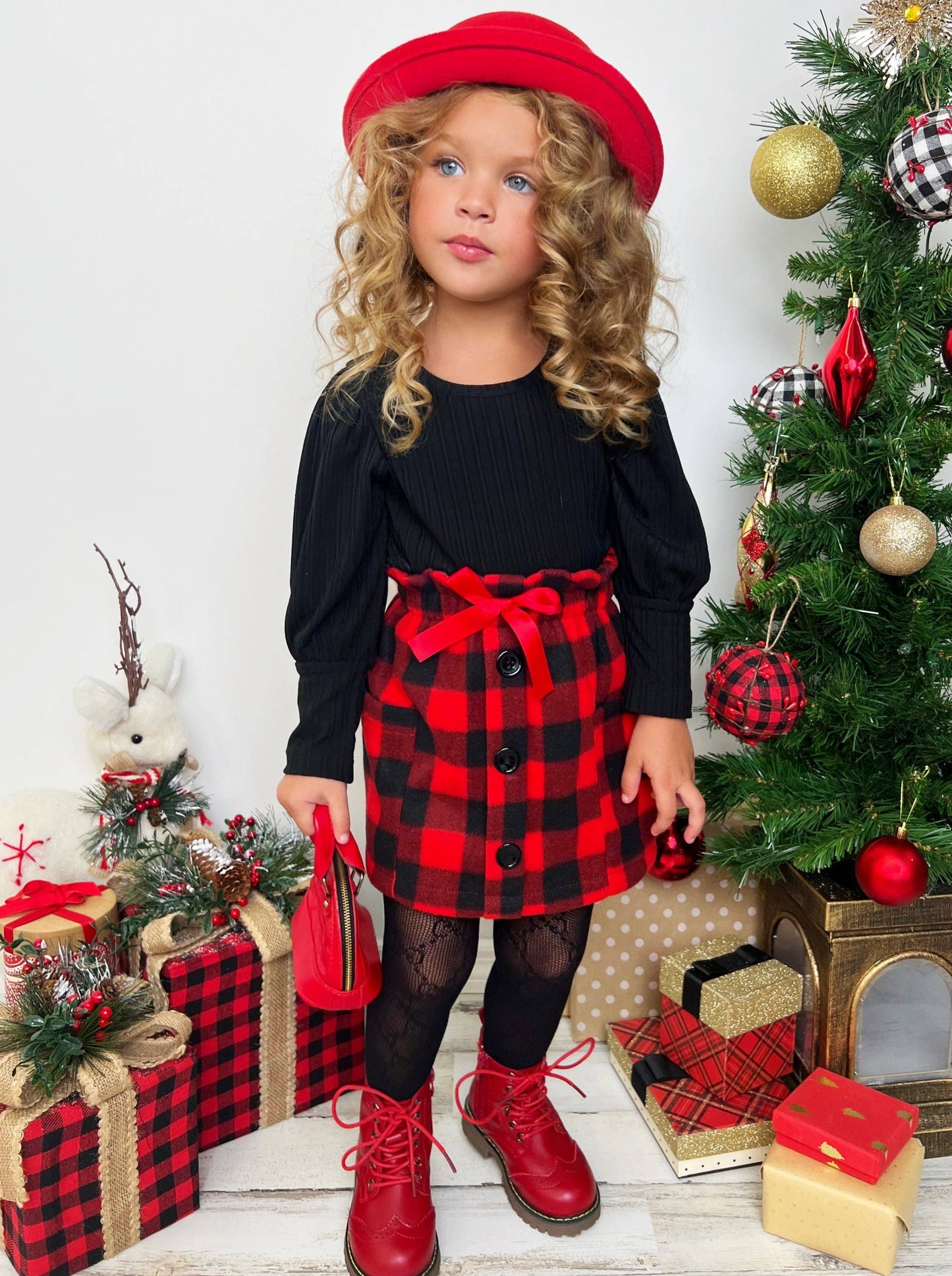 Girls Plaid Skirt Set