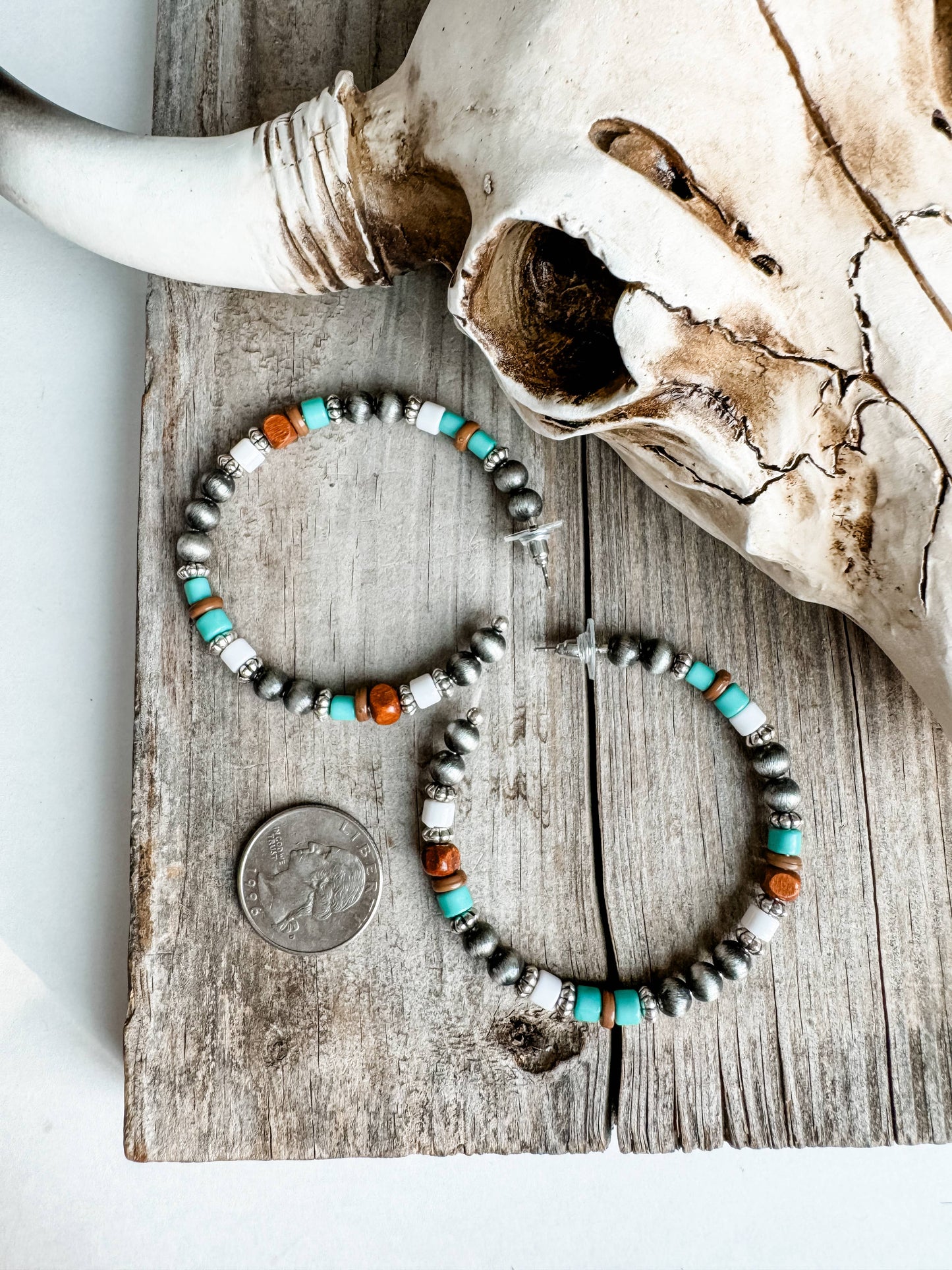 Navajo Pearl Bead Hoop Earrings