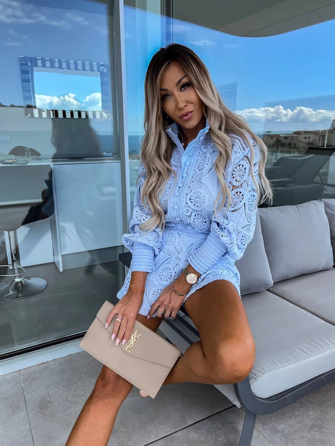 STAND COLLAR LACE SHORTS SUIT