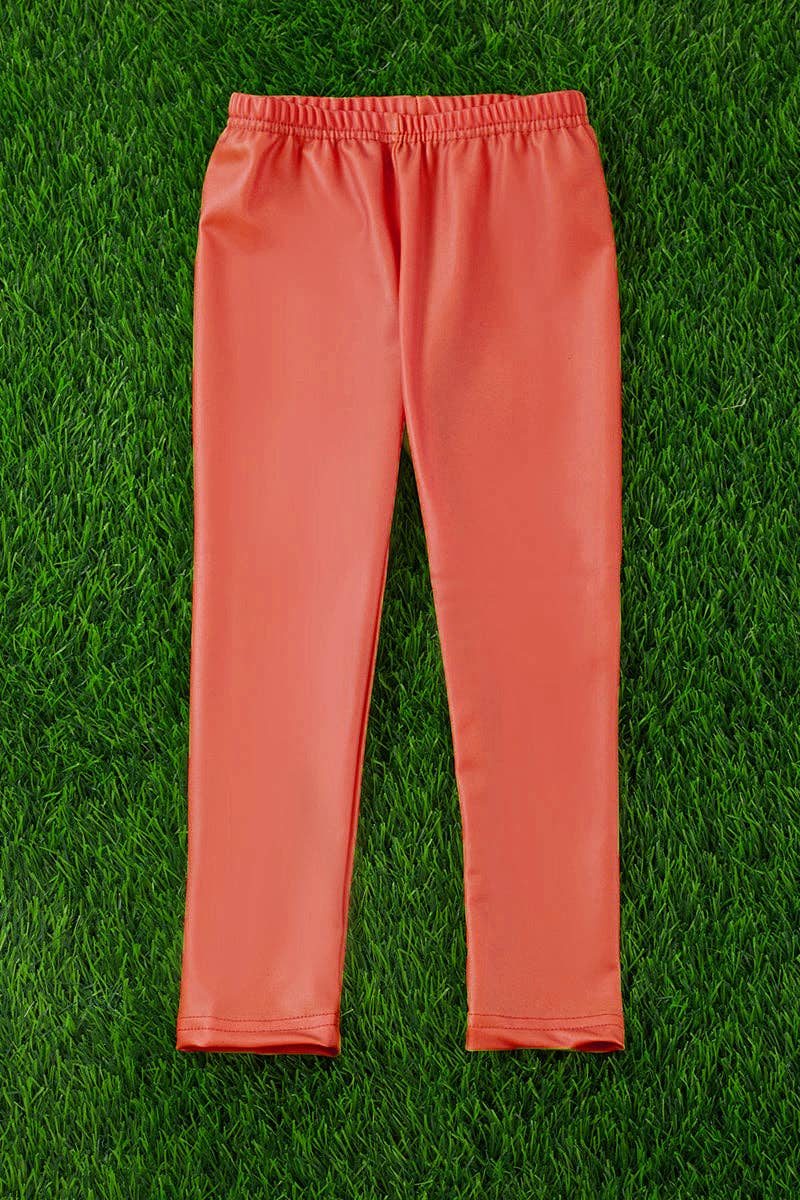 Orange PU girls satin stretchy leggings