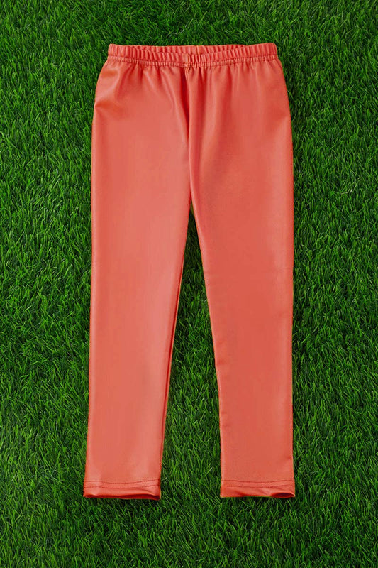 Orange PU girls satin stretchy leggings