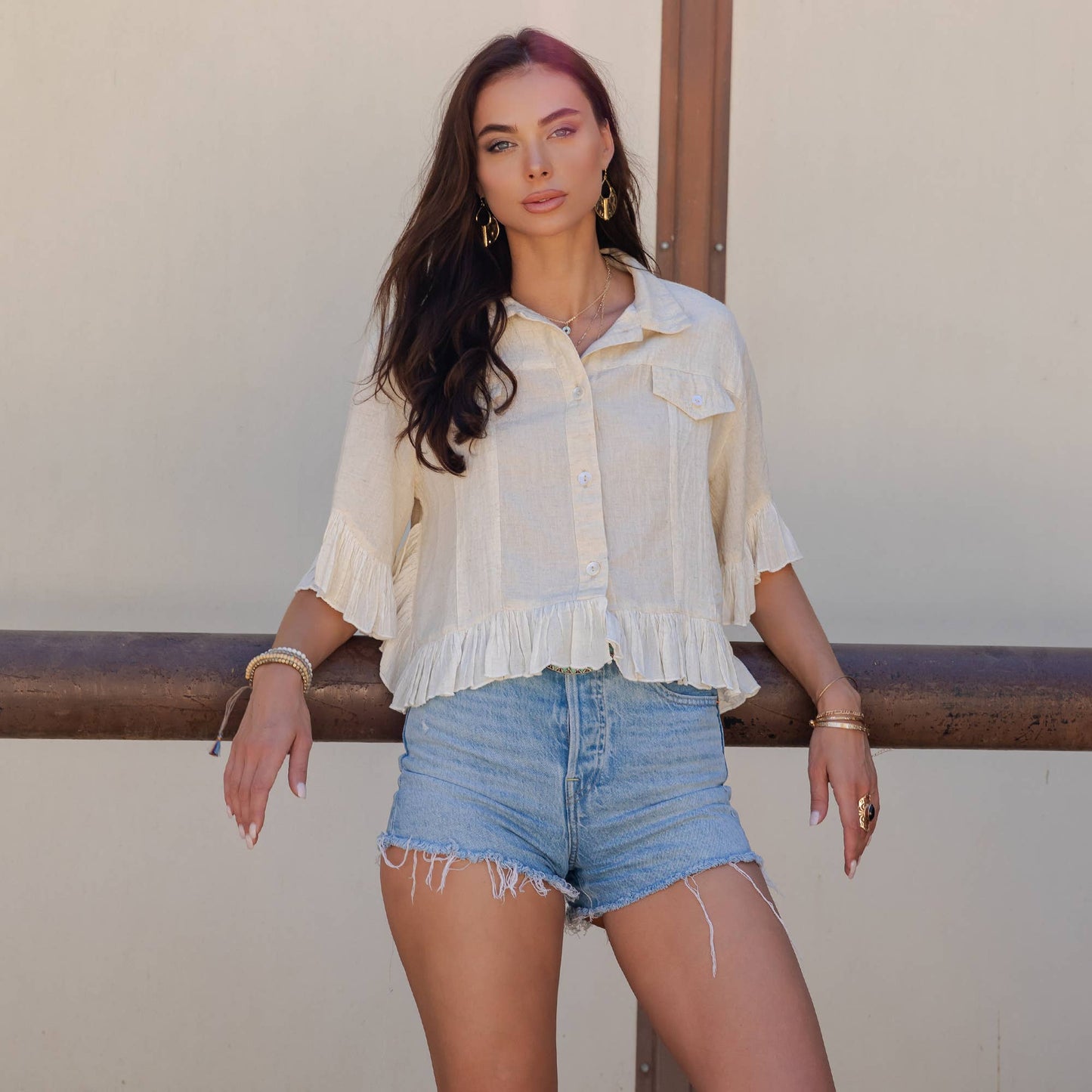 Crop Jacket with Ruffled Hem