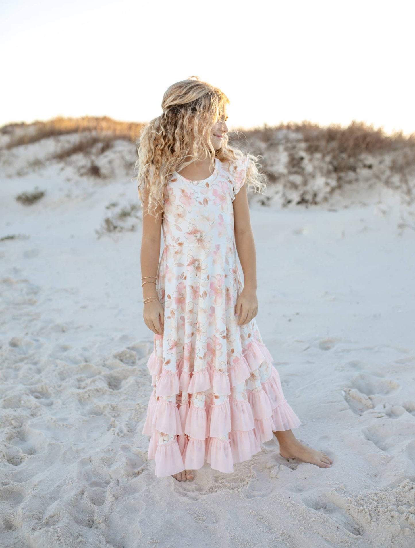 Girls Blush Flutter Ruffles Dress