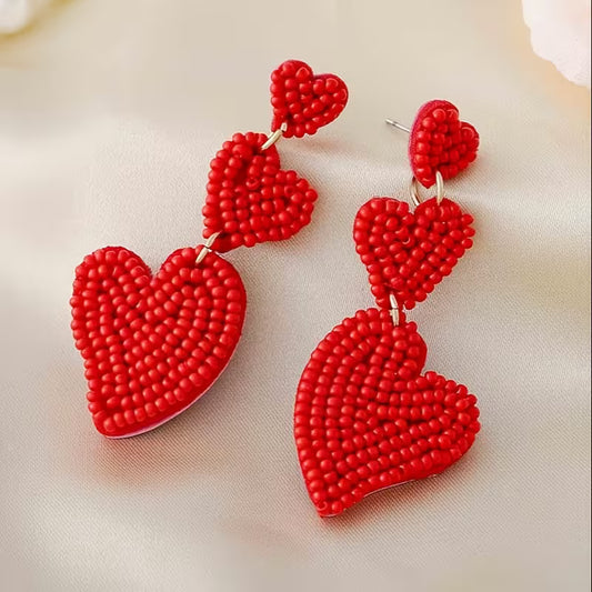 Triple Heart Beaded Earrings