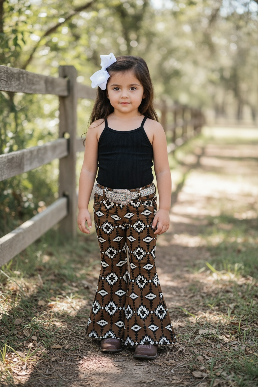 Brown Aztec Bootcut Denim Pants.