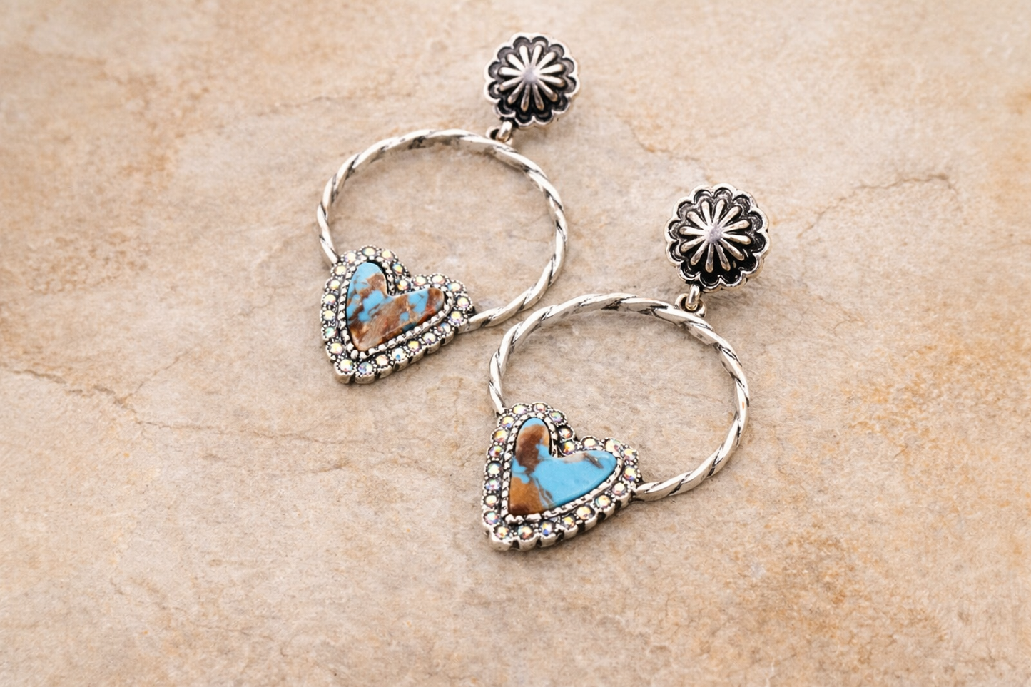 Turquoise Heart Hoop Earrings